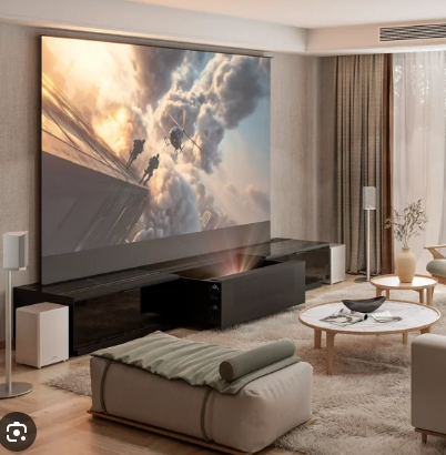 Premium home theater with a large cinematic projection screen